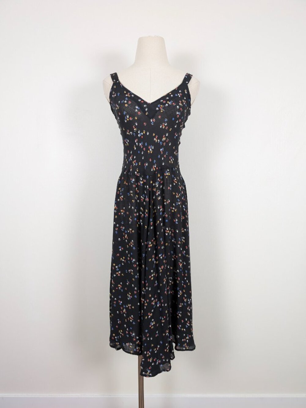 Handmade Polka Dot Sheer Midi A-line Dress Size Small Black - Picture 2 of 13
